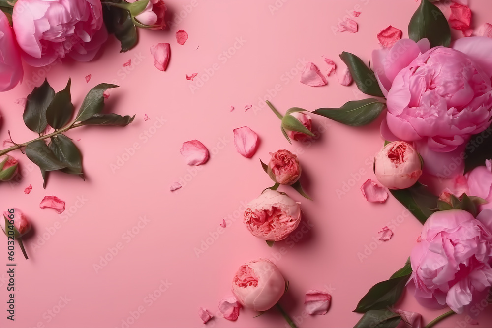 peonies flower arrangement on pink background with empty space, wedding, saint valentines day, mother day celebration concept peonies flower arrangement on pink background with empty space, wedding, saint valentines day, mother day celebration concept