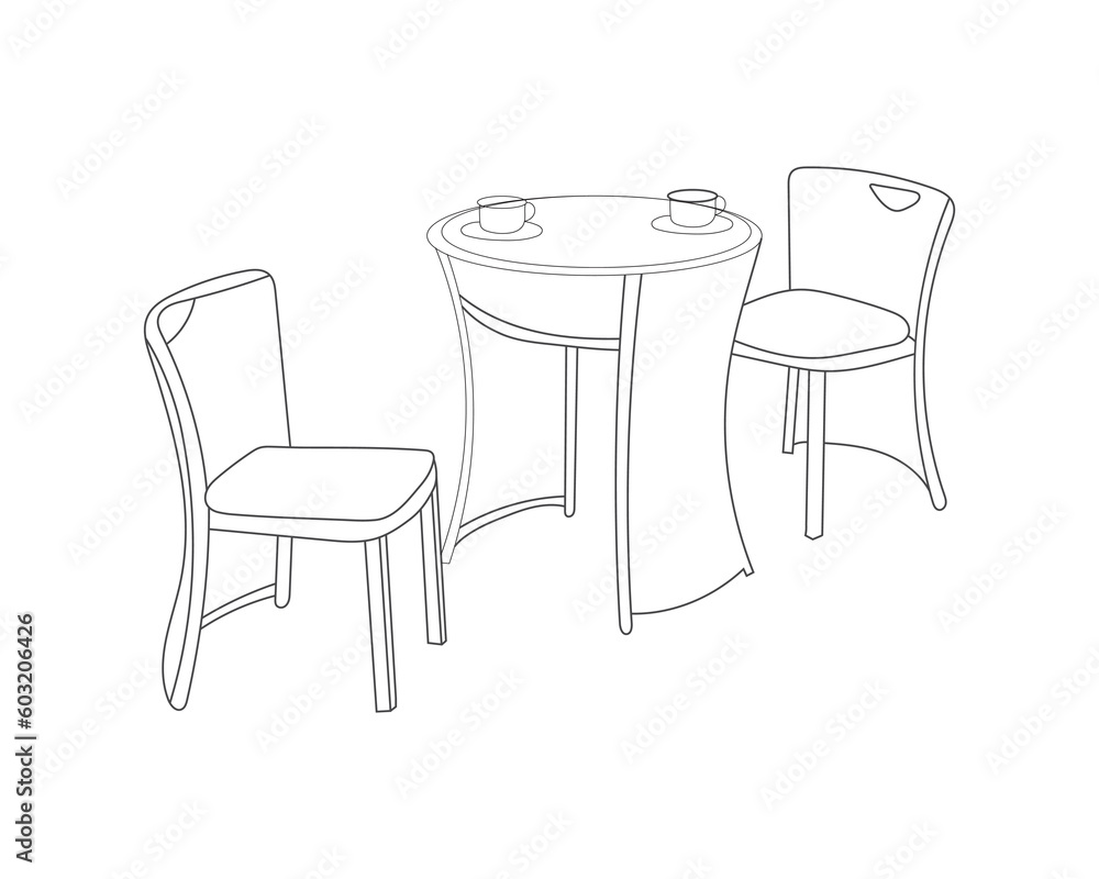Wooden restaurant chairs with table dining set in modern interior with white background Wooden restaurant chairs with table dining set in modern interior with white background