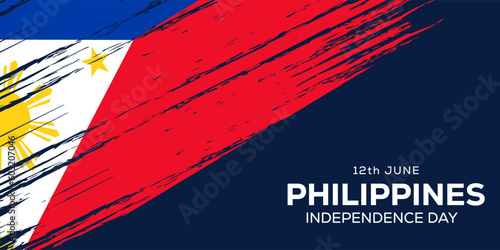 vector Philippines independence day banner with brush stroke Philippines flag