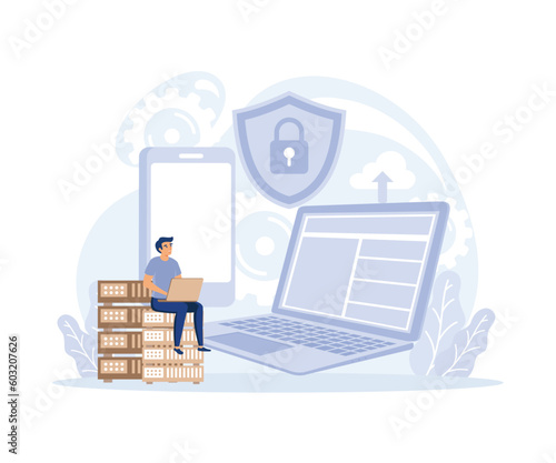 hacker attack concept, database security, phishing, hackers stealing personal data, flat vector modern illustration