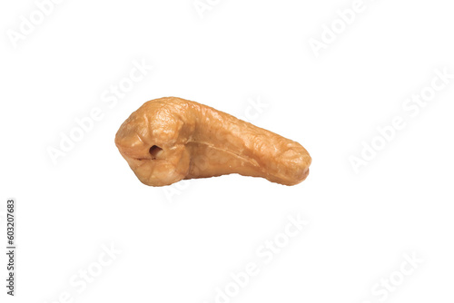 One cashew isolated on the transparent background. Food, health and commercial stock photo.