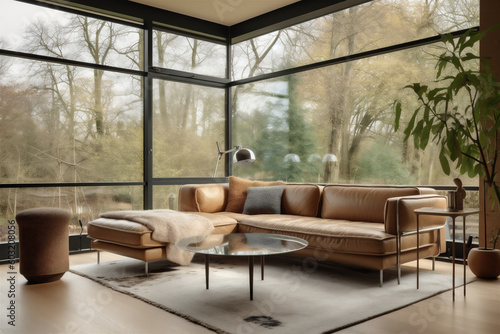 Large living room interior of elegant and stylish forest villa © lichaoshu