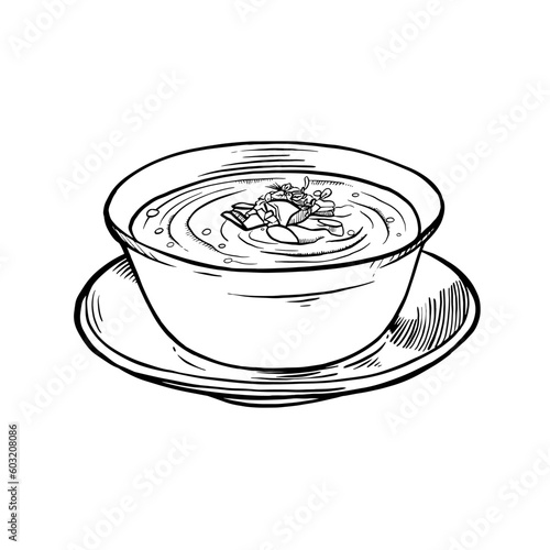 Tasty soup in bowl on white background