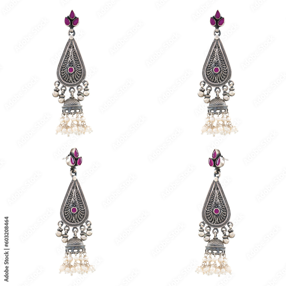 Pair of Silver earring Front and side view Pair of Silver earring Front and side view