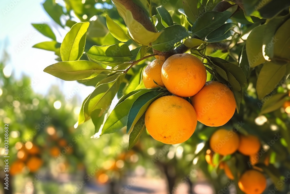 Fresh orange on the plantation AI Generative