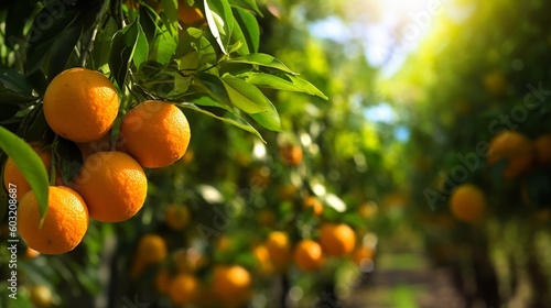 Fresh orange on the plantation AI Generative
