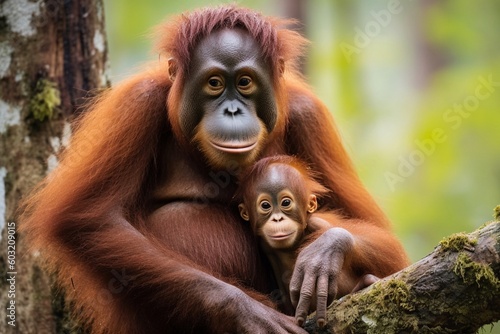 Portrait orang utan on the forest AI Generative