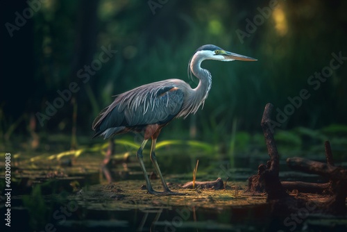 Portrait of stork in forest lake AI Generative