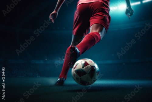 competition kick sport football ball goal stadium game soccer foot. Generative AI.