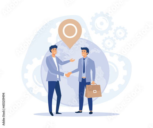 Employment stages, Coworkers business meeting. Expat work, job interview, teamwork, flat vector modern illustration