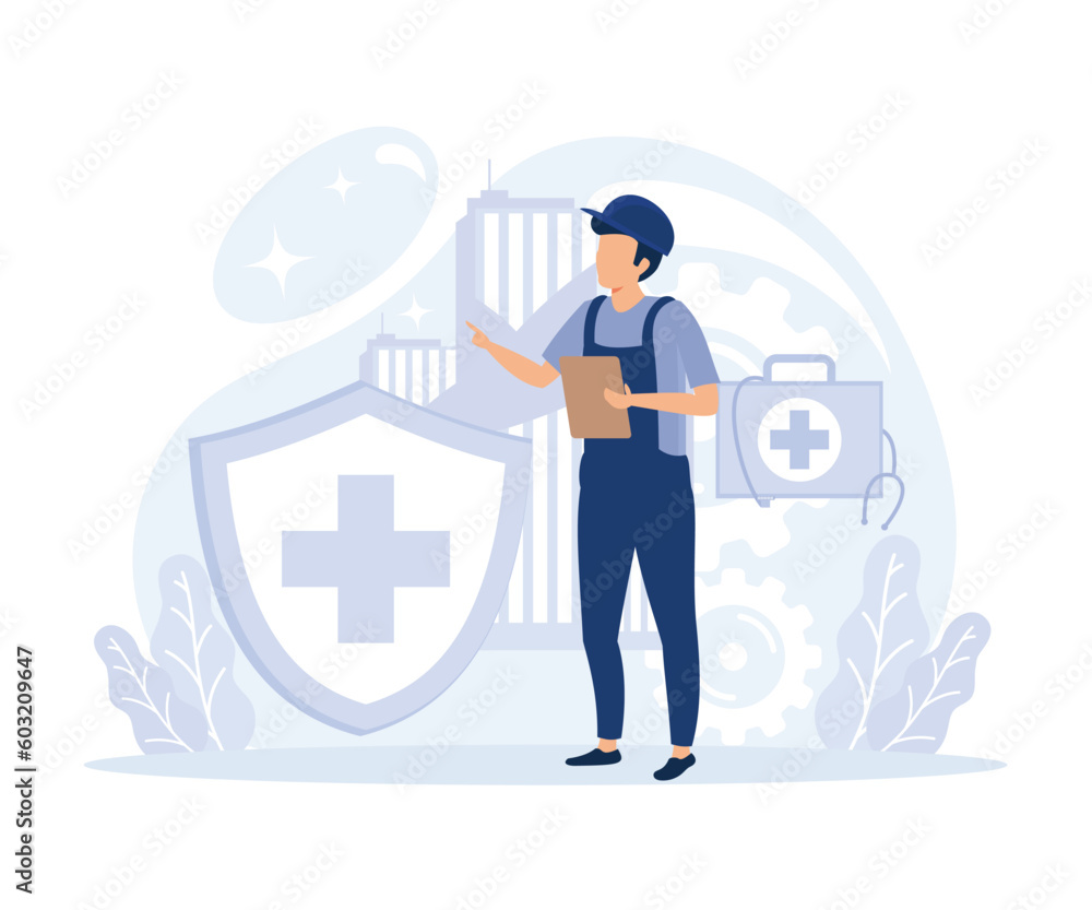 Working environment  concept, Quality work, workplace safety, occupational health,  injury prevention, flat vector modern illustration