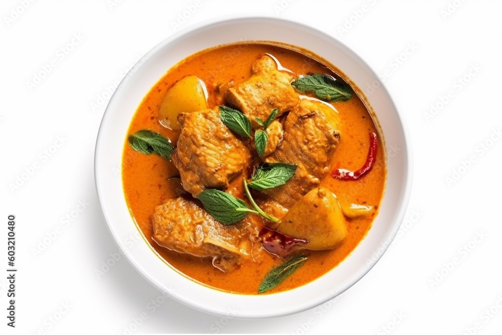 A bowl chicken curry isolated on white AI Generative