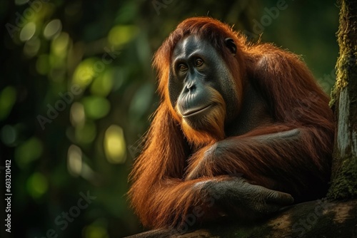 Portrait orang utan on the forest AI Generative