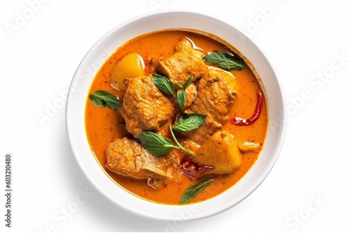 A bowl chicken curry isolated on white AI Generative