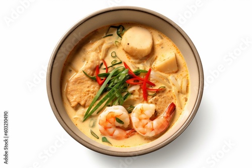 A bowl soup with shrimp AI Generative