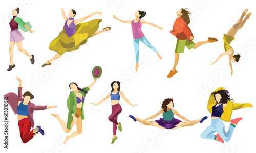 set of dancing girls Illustration set of dancing girls with beautiful colors