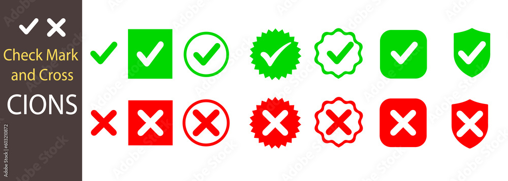 Check Mark Icons Set A Collection Of Web Button Variants Green Check Mark And Red Cross Set