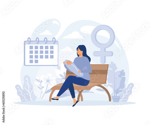 Gender equality issues in child upbringing. tendencies in infant kids care sharing, Maternity leave, flat vector modern illustration