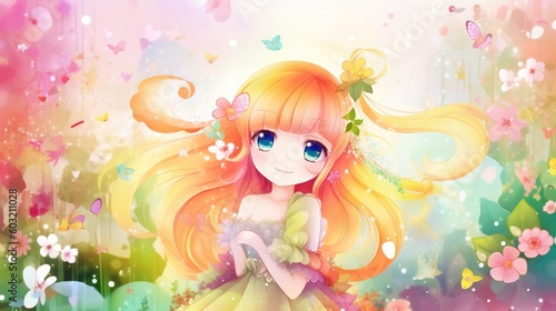 a charming and vibrant wallpaper featuring a cute anime girl character