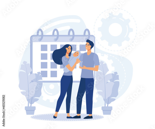 Gender equality issues in child upbringing. tendencies in infant kids care sharing, parental leave, flat vector modern illustration