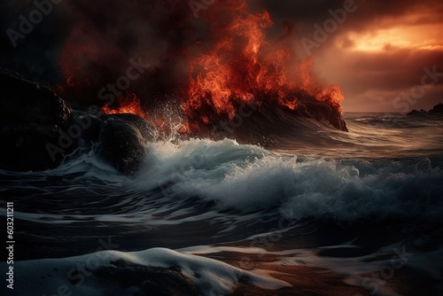 sea flowing with water and fire