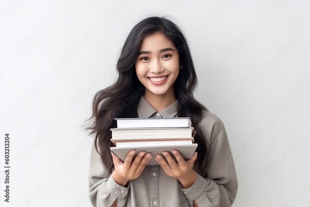 Portrait a beautiful asian student with book AI Generative Portrait a beautiful asian student with book AI Generative