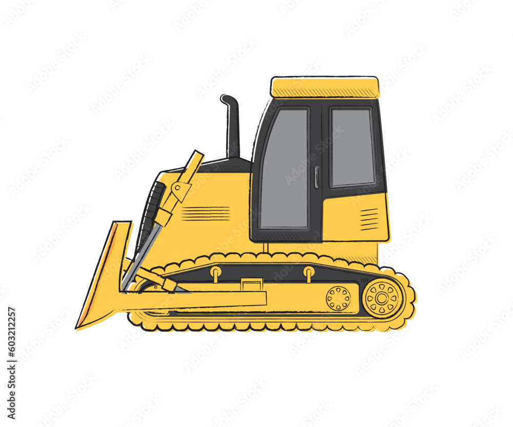 Fototapeta premium 働く車 ブルドーザー 手描きタッチベクターイラスト