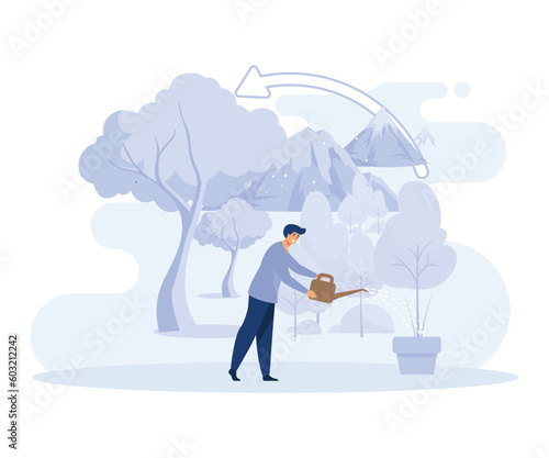 Environment protection measures, atmosphere purification, reforestation, flat vector modern illustration