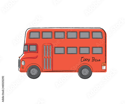 働く車　バス　手描きタッチベクターイラスト