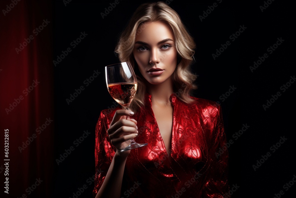 Portrait a beautiful woman holding a glass cocktail AI Generative