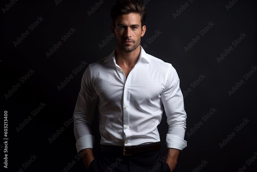 Fototapeta premium Portrait a cool man on the black background AI Generative