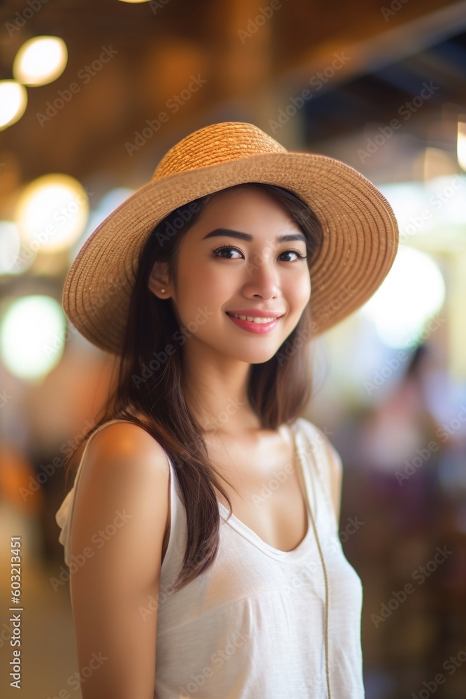 Portrait a beautiful asian woman using hat AI Generative