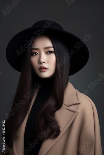 Portrait a beautiful asian model using hat AI Generative