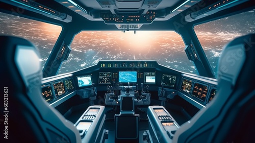 Cabins of a modern spacecraft. Space travel and space exploration concept. Generative AI