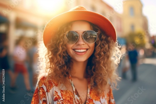 Portrait curly haired woman wearing glasses AI Generative