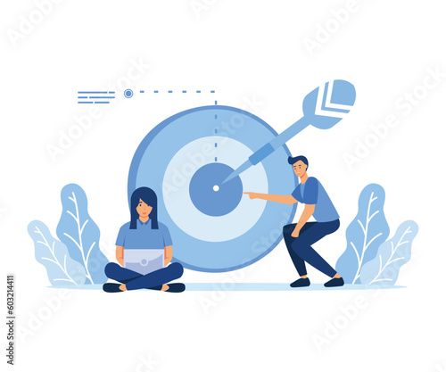 Setting big goal abstract concept vector illustration set. focus on success, leadership, making fast career flat vector modern illustration 