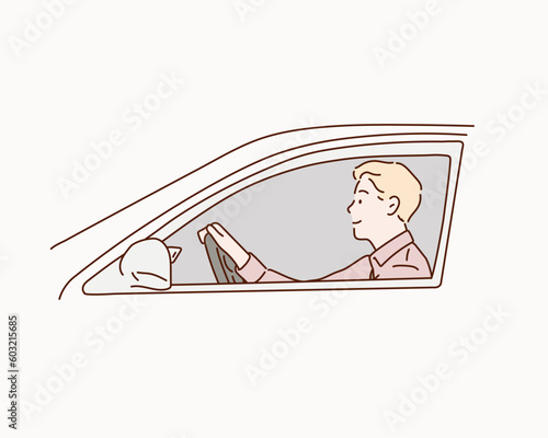 man in car. man driving car. Hand drawn style vector design illustrations.
