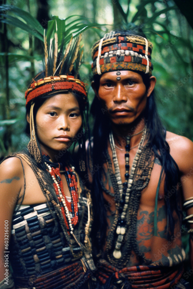 portrait of amazon rainforest indigenous person - generative ai