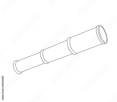 Outline nautical spyglass icon. Hand drawn doodle illustration isolated on white background.