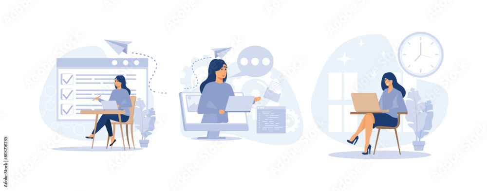 Personal productivity and task management- set of business concept, Freelance, efficiency, work rate, time management. set flat vector modern illustration