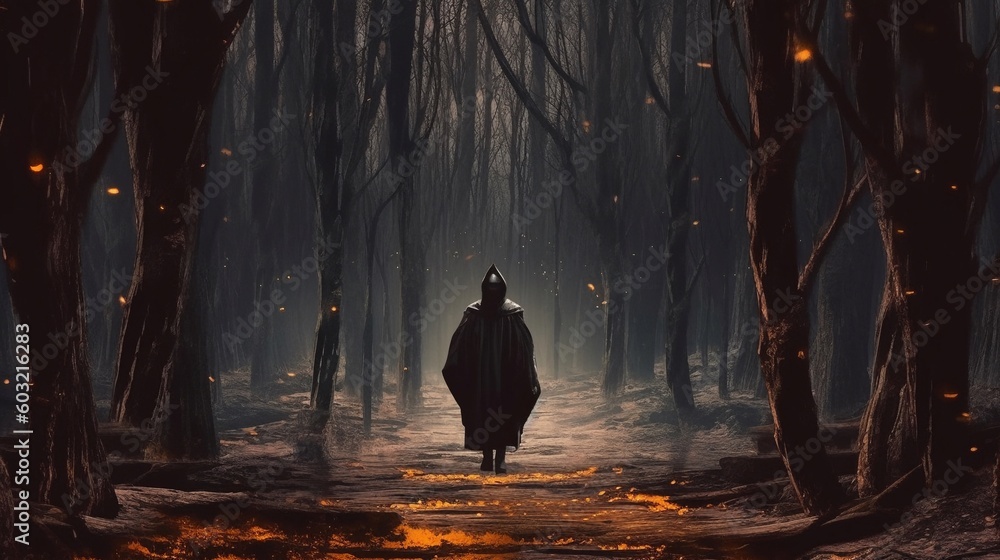 illustration man standing on the forest AI Generative