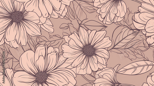 Daisy pink flower, seamless floral pattern, outline art