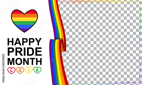 Banner plantilla para el mes del orgullo gay, con listón con los colores de la bandera de la comunidad LGBT, formato horizontal