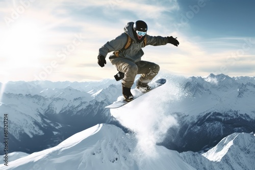 Snowboarding jump on the hill AI Generative