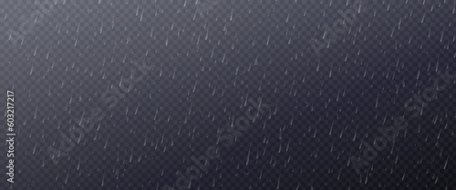 Vector rain effect and drop water texture weather isolated on transparent background. Rainy autumn pattern or white shower drip realistic concept. Dark wet nature precipitation environment wallpaper