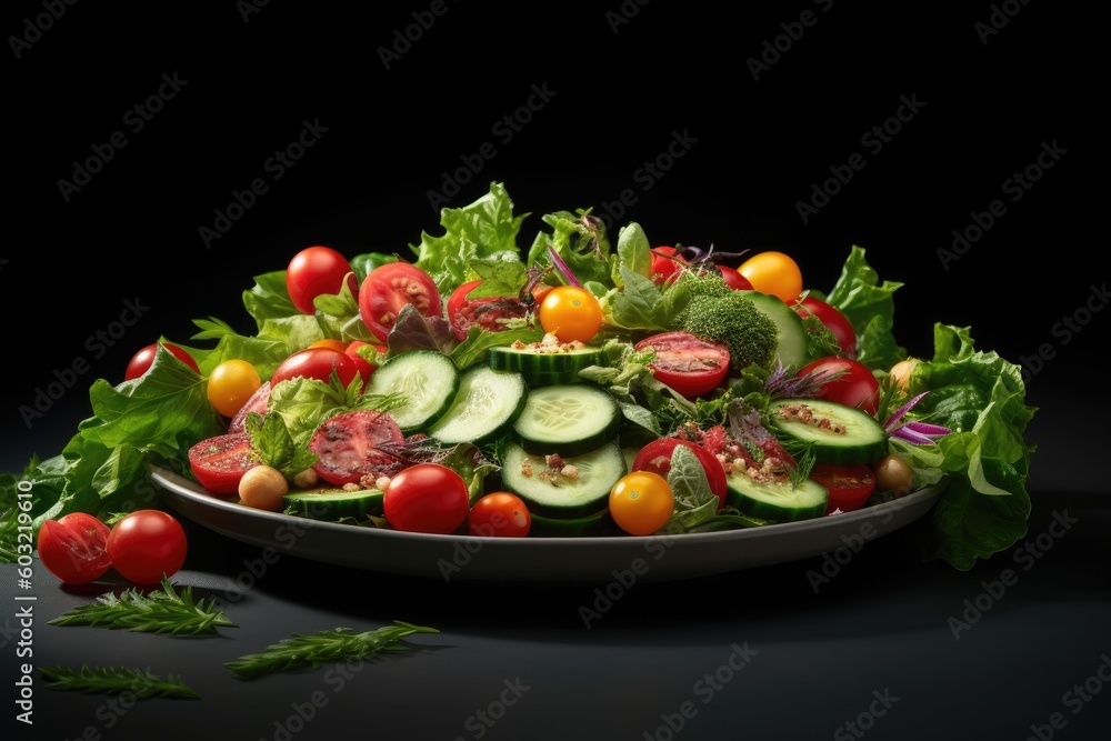 Salad vegetable on the black background AI Generative Salad vegetable on the black background AI Generative