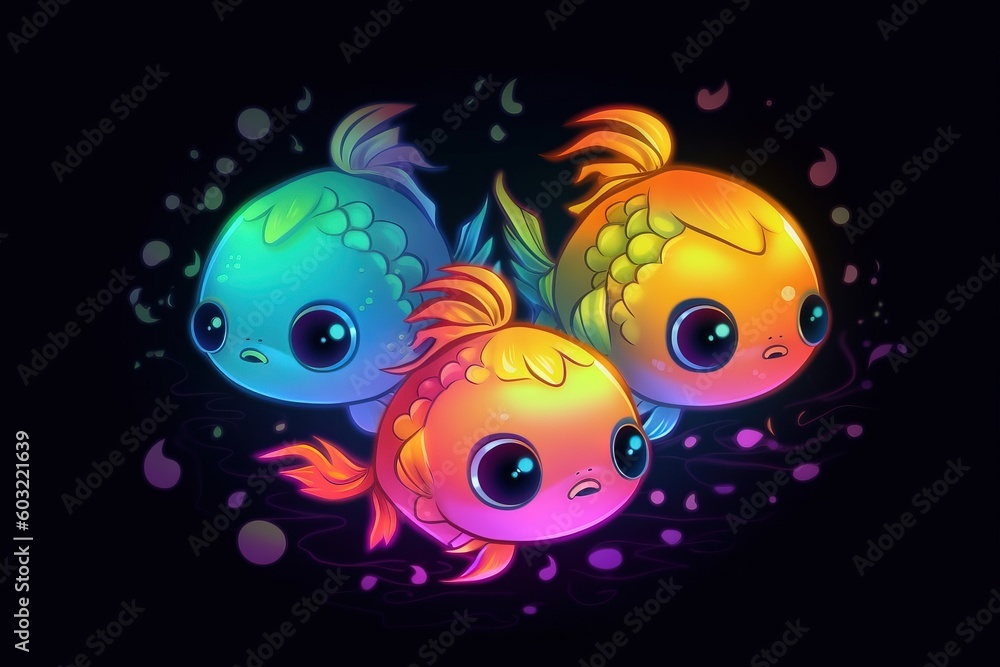  a couple of fish that are in the water together on a black background with a black background and a black background with a black background.  generative ai