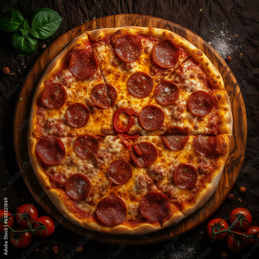 Pepperoni Pizza on a beautiful white plate.generative ai