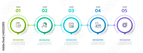 Infographic template for business. 5 Steps Modern Timeline diagram roadmap with circle topic chart, presentation vector infographic.