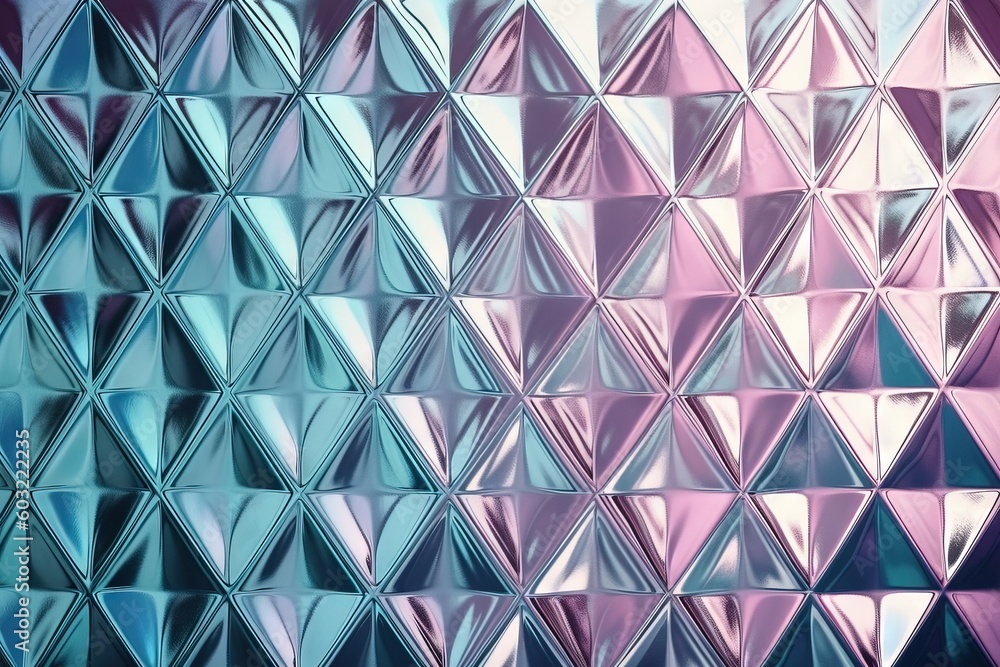 a close up of a wall with many different colors of glass on it and a blue and pink wall in the background with a diamond pattern. generative ai a close up of a wall with many different colors of glass on it and a blue and pink wall in the background with a diamond pattern. generative ai